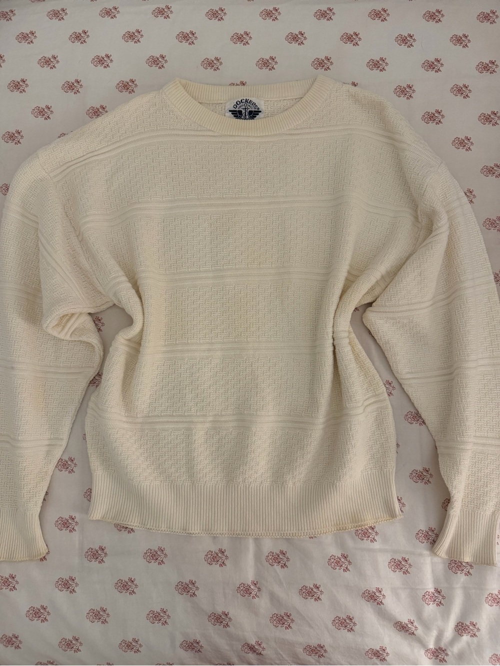Vintage 90s Dockers Textured Geometric Knit Sweater Cream Off-White Crewneck